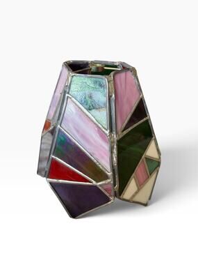 Vtg 9” Geometric Stained Glass Leaded Lamp Shade Only | Stain Glass Art Deco